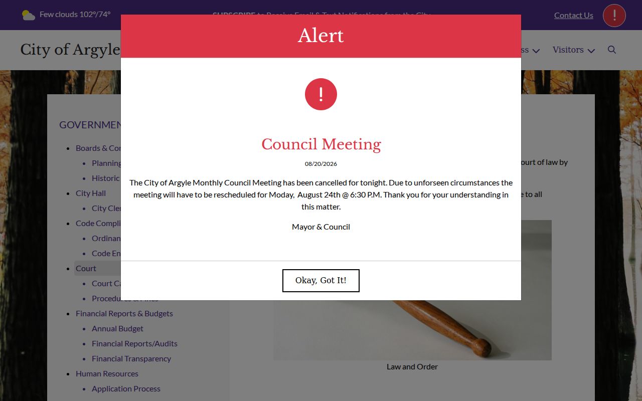 Argyle, Clinch County court docket and official municipal court purpose page context