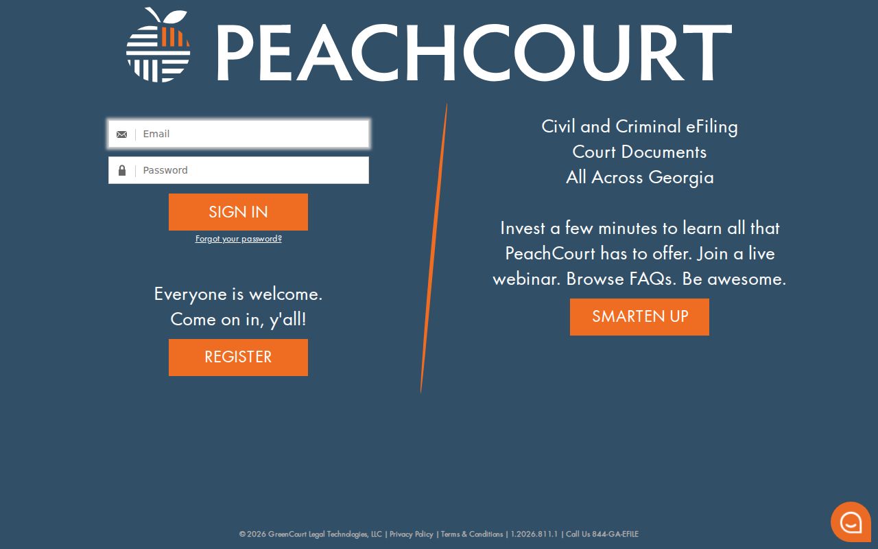 Clinch County case search PeachCourt account access screen