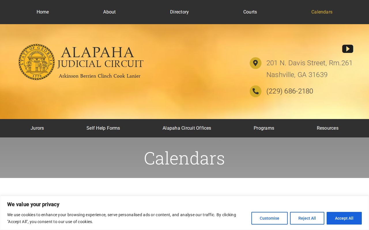 Clinch County court calendar Alapaha Judicial Circuit calendar index