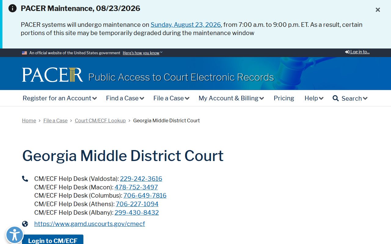 Du Pont, Clinch County court docket and PACER Middle District court lookup context