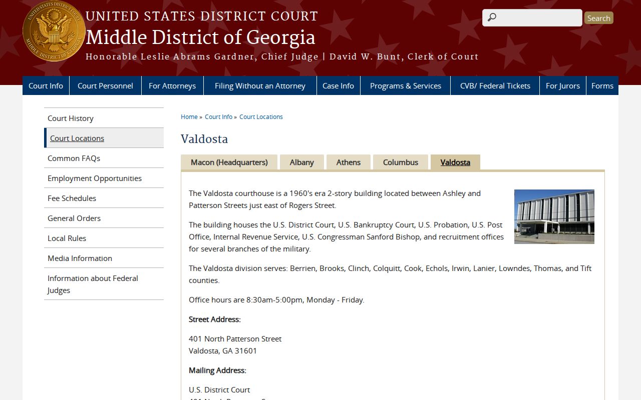 Du Pont, Clinch County court docket and federal Valdosta Division clerk office context