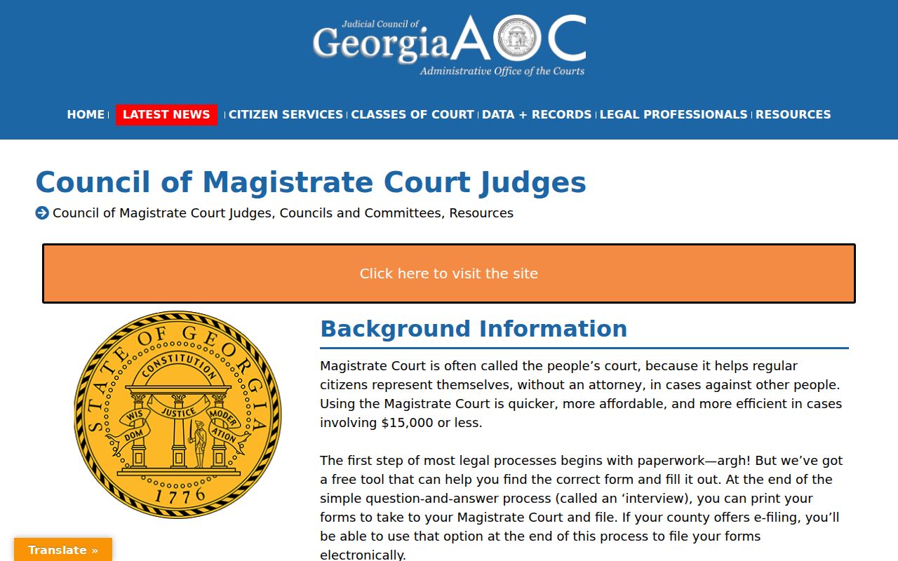 Clinch County traffic court records and Georgia Council of Magistrate Court Judges